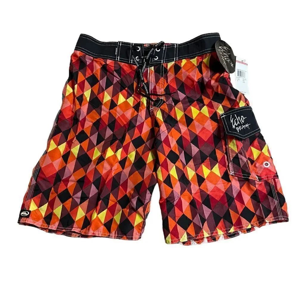 Quicksilver Echo Beach Harlequin pattern Board shorts.